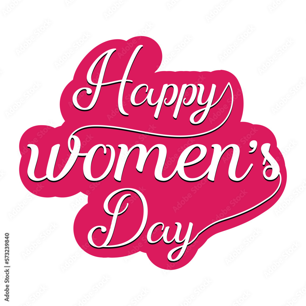 Happy Women's Day hand drawn lettering. Red text isolated on white for postcard, poster, banner design element. Happy Women's Day script calligraphy. Ready holiday lettering design Happy Women's Day hand drawn lettering. Red text isolated on white for postcard, poster, banner design element. Happy Women's Day script calligraphy. Ready holiday lettering design