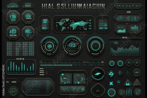HUD elements mega set pack. Dashboard display virtual reality technology screen. Futuristic user interface