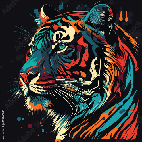 Vector colorful tiger in pop art style flat illustration