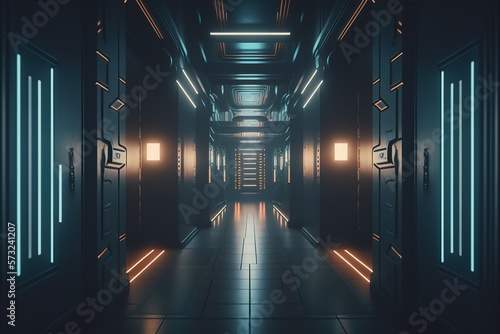 Light corridor in modern cyber sci fi corridor