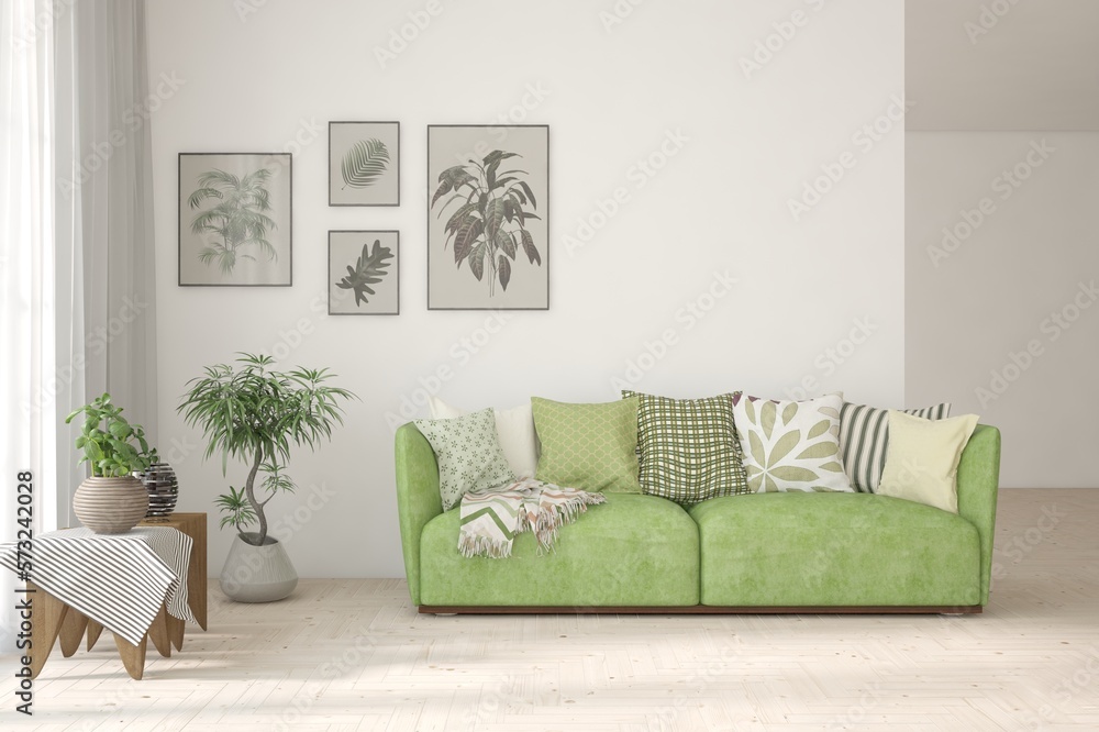 White living room with sofa. Scandinavian interior design. 3D illustration White living room with sofa. Scandinavian interior design. 3D illustration