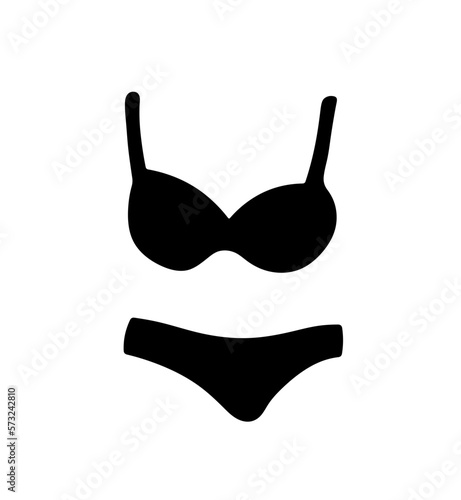 Vector isolated one single woman underwear  set smooth bra and panties colorless black and white outline silhouette shadow shape