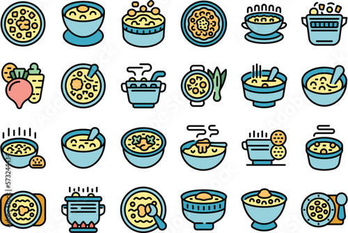 Borsch icons set outline vector. Beet food. Cook color flat on white