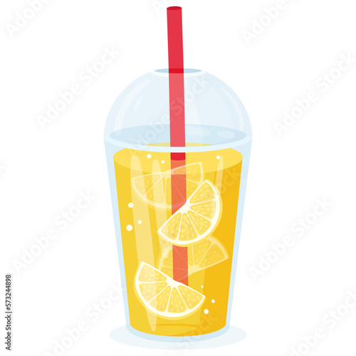 Cartoon lemonade. Cold soft drink, fresh lemon juice, tasty beverage flat vector illustration on white background