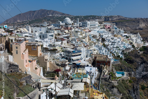 morning fog on village of Imerovigli Santorini island