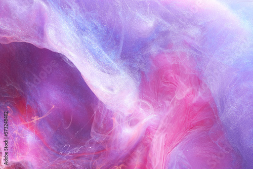 Pink lilac abstract ocean background. Splashes and waves of paint under water, clouds of interstellar smoke in motion