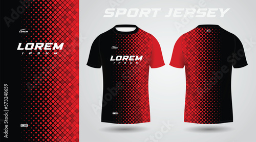 black red soccer football sport jersey template design for sportswear. Football t-shirt mockup.