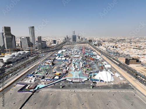 Winter wonderland with a sky view on Riyadh city from Olaya street and King Fahad Road photo
