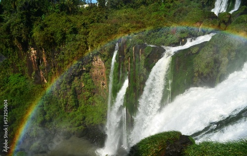 Breathtaking rainbow and waterfall in Iguazu Waterfalls  Argentina