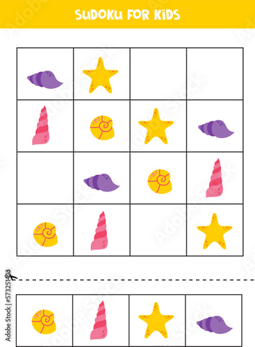 Educational sudoku game with cute sea shells.