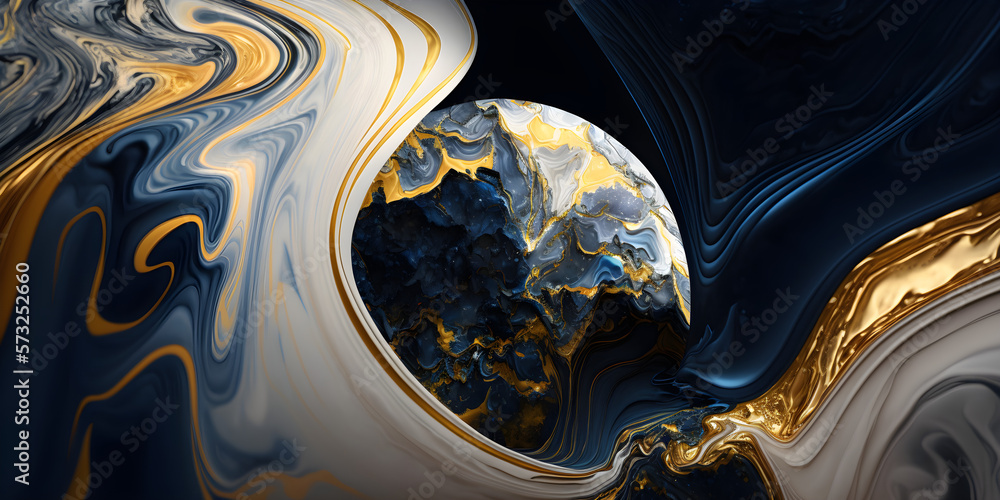 blue and gold mixture with white Marble abstract acrylic  -ai generative 