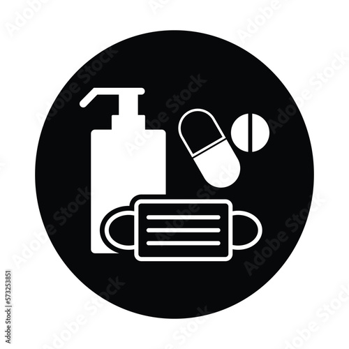 vitamin, mask and hand sanitizer icon vector