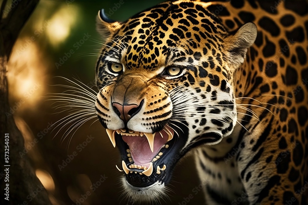 Obraz premium Leopard high quality closeup. Generative AI