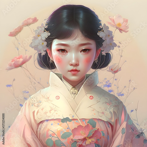 Illustration of a portrait of an Asian girl using AI generative. photo