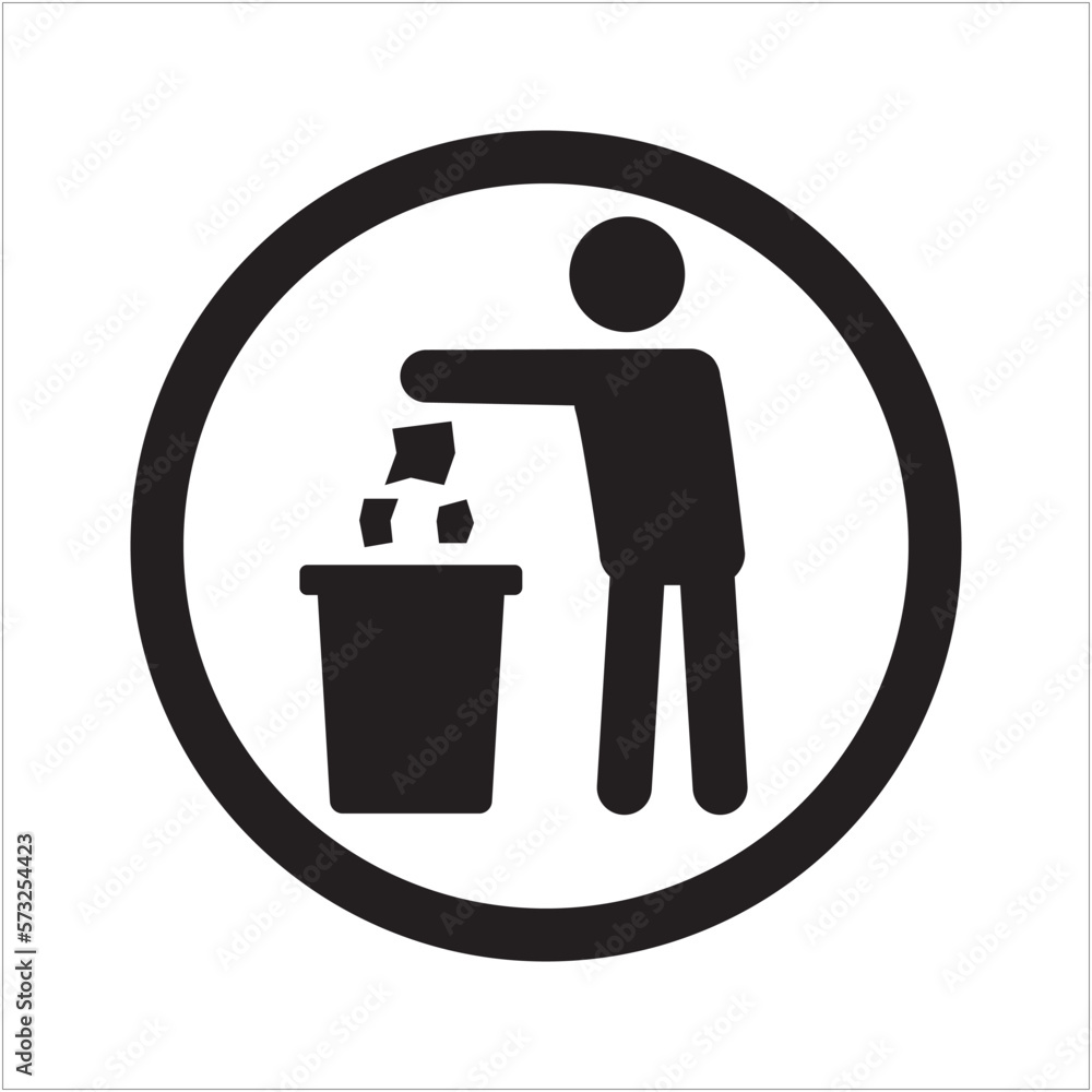 Throw the trash into the bin sign. Tidy man throws garbage in the trash