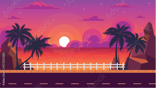 Vector sunset on the beach.