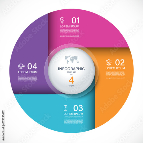 Vector infographic circle. Cycle diagram with 4 steps. Round chart that can be used for report, business analytics, data visualization and presentation.