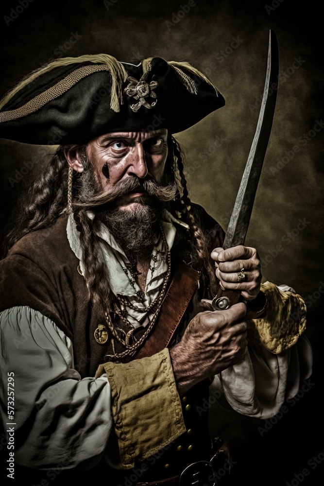 Fototapeta premium A swashbuckling pirate. Made with Generative AI.