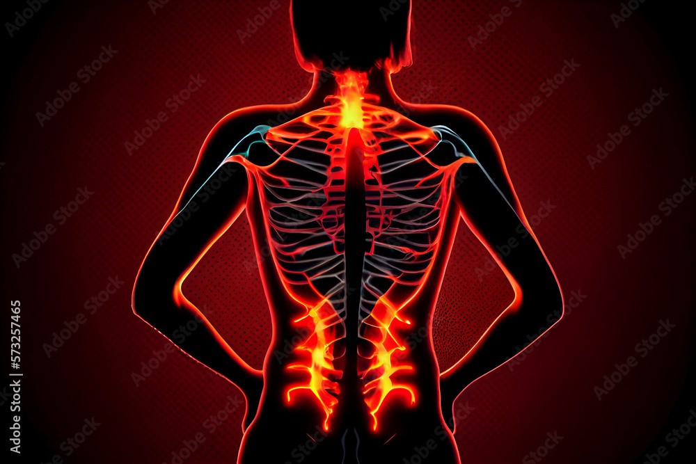 human spine pain, disc displacement. illustration Generative AI human spine pain, disc displacement. illustration Generative AI