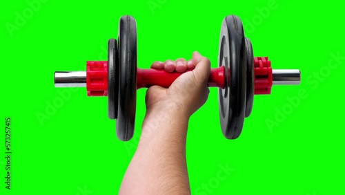 hand with dumbbell workingout green screen photo