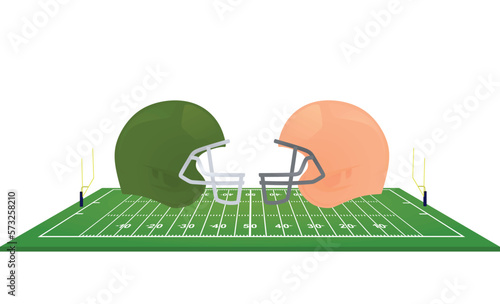 American football helmets in front of field. vector illustration