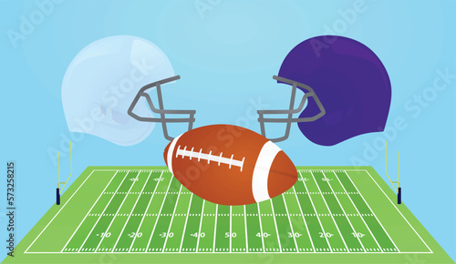 American football helmets in front of field. vector illustration
