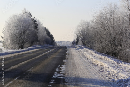 Road in the early winter morning