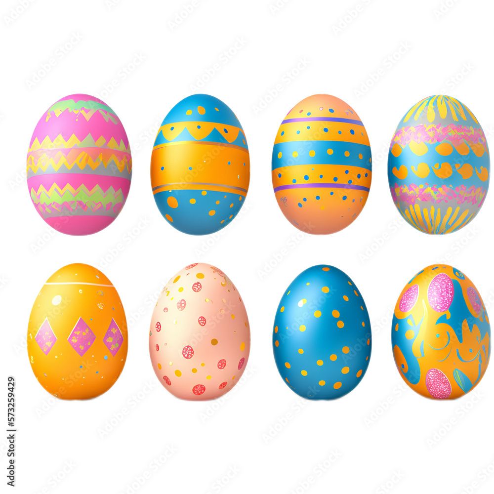 easter eggs set - easter eggs on transparent background - Generative AI