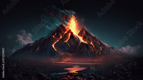 Volcanic Mountain Eruption AI Generative