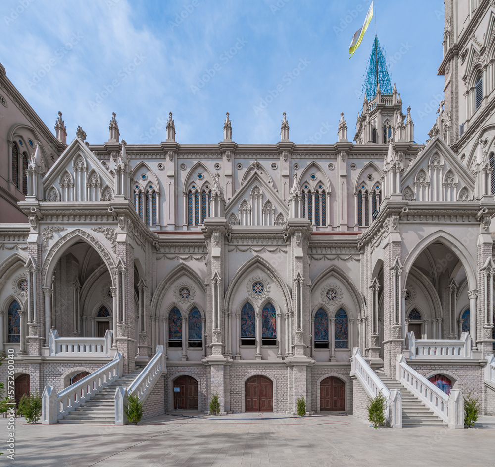 Naklejka premium Song Vinh church in Ba Ria Vung Tau, the church has Western Gothic architectural design. Built from 2011 to 2022, a popular place for people to take pictures and pray