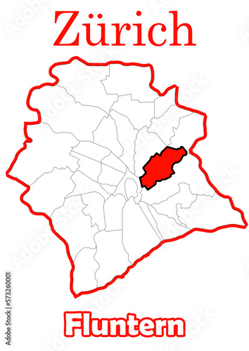 Schweiz - Zürich Stadtkarte mit Stadtteil Fluntern hochauflösende Vektorkarte