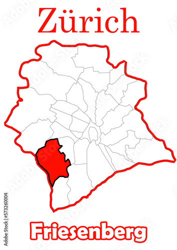 Schweiz - Zürich Stadtkarte mit Stadtteil Friesenberg hochauflösende Vektorkarte