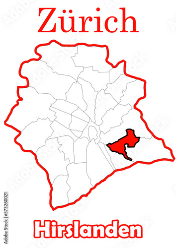 Schweiz - Zürich Stadtkarte mit Stadtteil Hirslanden hochauflösende Vektorkarte
