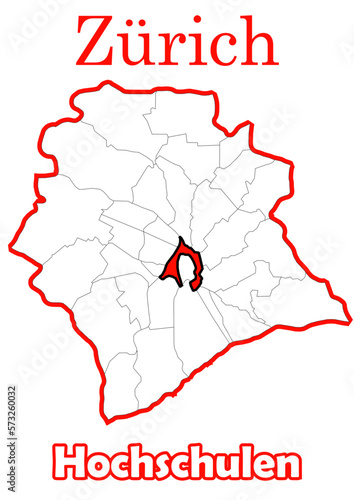 Schweiz - Zürich Stadtkarte mit Stadtteil Hochschulen  hochauflösende Vektorkarte