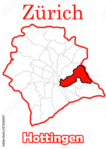 Schweiz - Zürich Stadtkarte mit Stadtteil Hottingen hochauflösende Vektorkarte