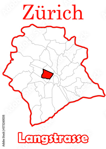 Schweiz - Zürich Stadtkarte mit Stadtteil Langstrasse  hochauflösende Vektorkarte