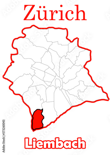 Schweiz - Zürich Stadtkarte mit Stadtteil Liembach hochauflösende Vektorkarte