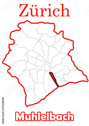 Schweiz - Zürich Stadtkarte mit Stadtteil Muhlelbach hochauflösende Vektorkarte