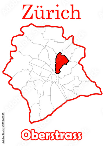 Schweiz - Zürich Stadtkarte mit Stadtteil Oberstrass hochauflösende Vektorkarte
