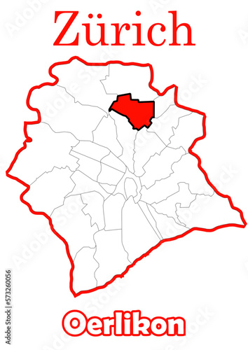 Schweiz - Zürich Stadtkarte mit Stadtteil Oerlikon hochauflösende Vektorkarte