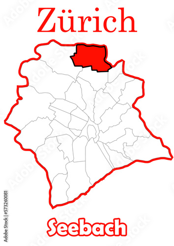 Schweiz - Zürich Stadtkarte mit Stadtteil Seebach hochauflösende Vektorkarte