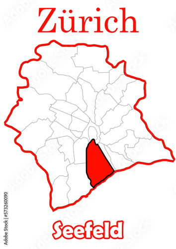 Schweiz - Zürich Stadtkarte mit Stadtteil Seefeld hochauflösende Vektorkarte
