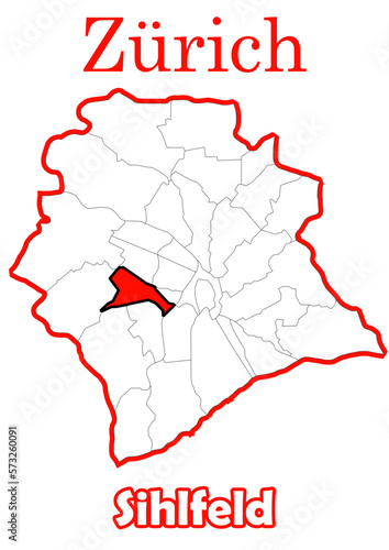Schweiz - Zürich Stadtkarte mit Stadtteil Sihlfeld hochauflösende Vektorkarte