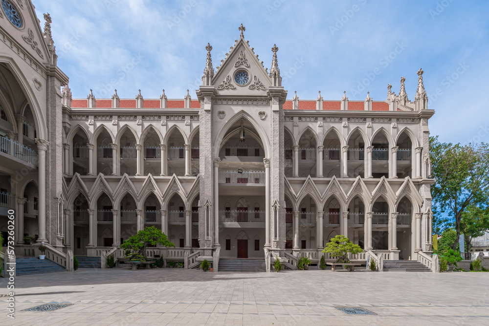 Song Vinh church in Ba Ria Vung Tau, the church has Western Gothic architectural design. Built from 2011 to 2022, a popular place for people to take pictures and pray