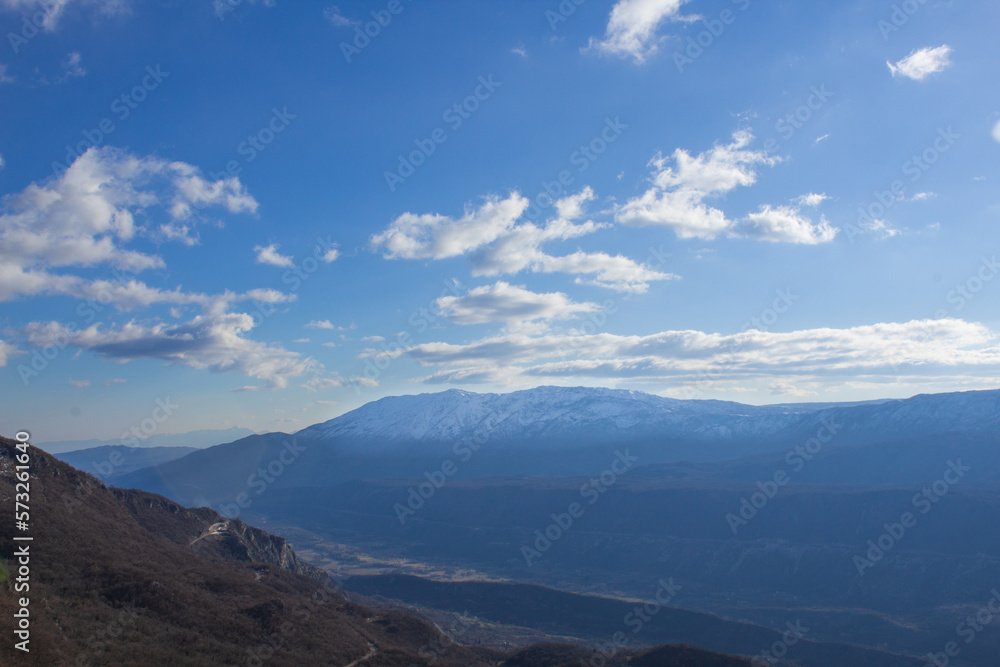 View of the high snow-capped mountains of Montenegro. View of the high snow-capped mountains of Montenegro.