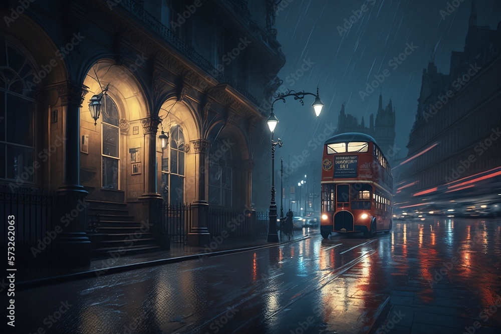 Naklejka premium night in the city, london city, rainy nigh in london--landscape.