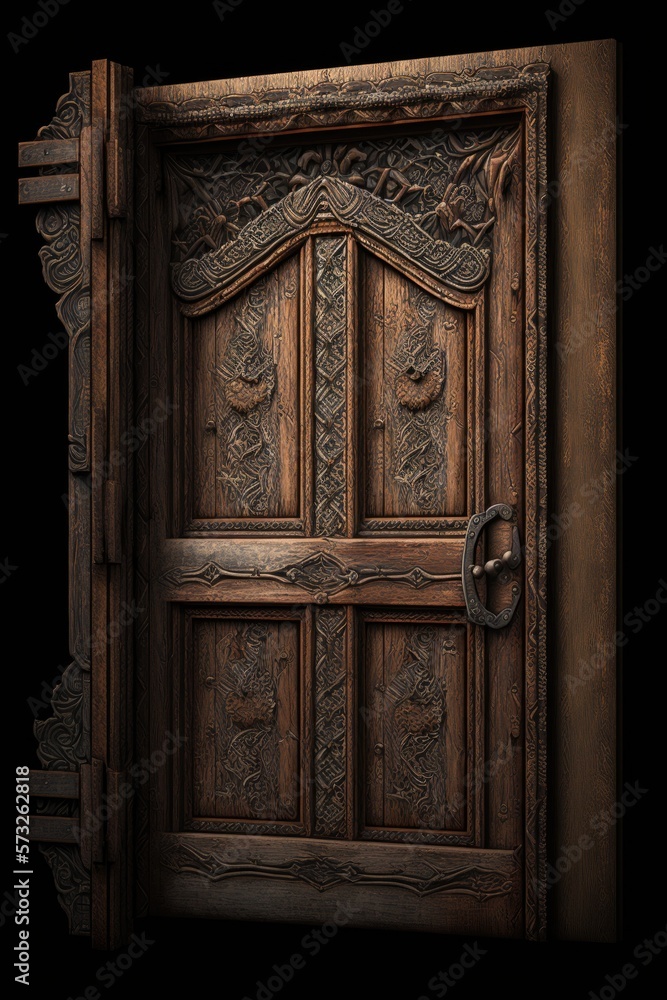 Illustration of an isolated old door - Created with Generative AI Illustration of an isolated old door - Created with Generative AI