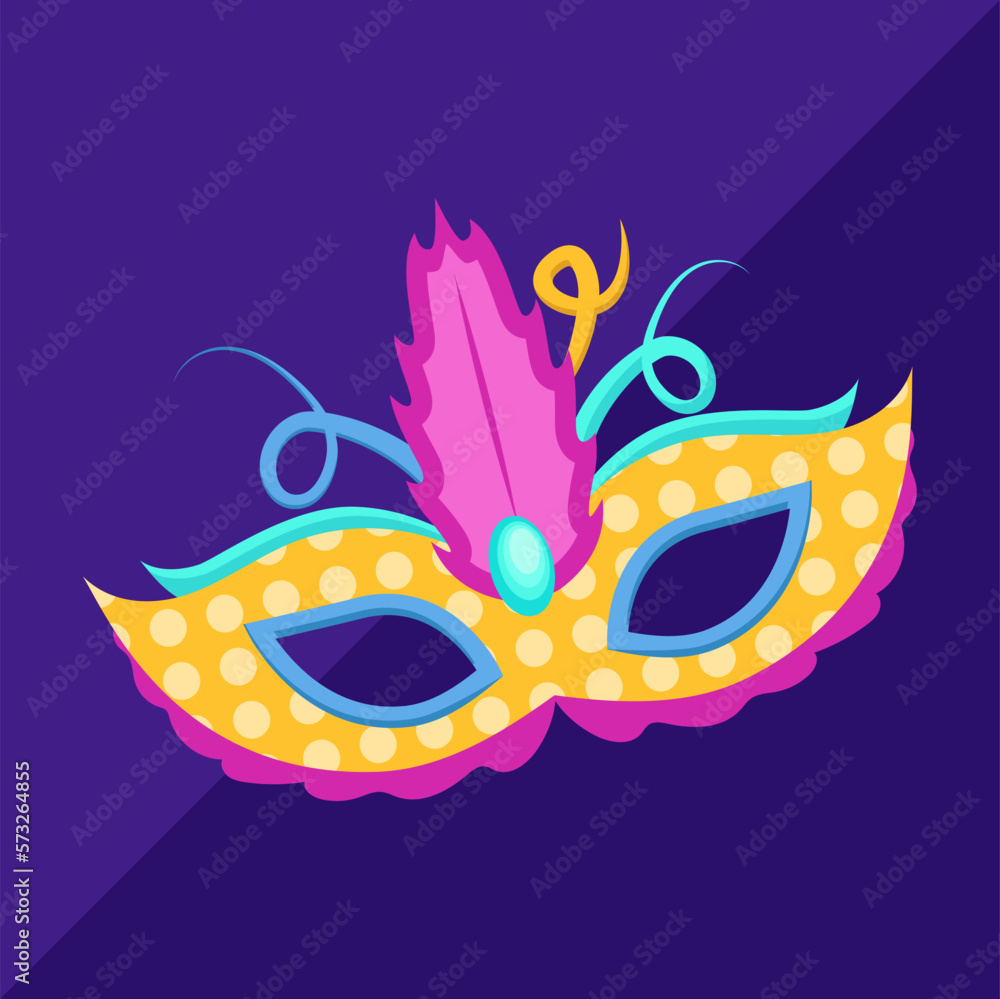 Masquarede costume golden mask, carnival elegant mask in cartoon style for holidays, vector decorative object for parties and festivals. Masquarede costume golden mask, carnival elegant mask in cartoon style for holidays, vector decorative object for parties and festivals.