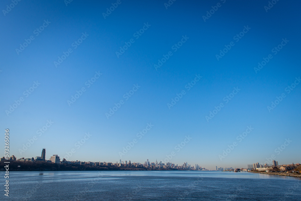 New York city skyline from ferry boat