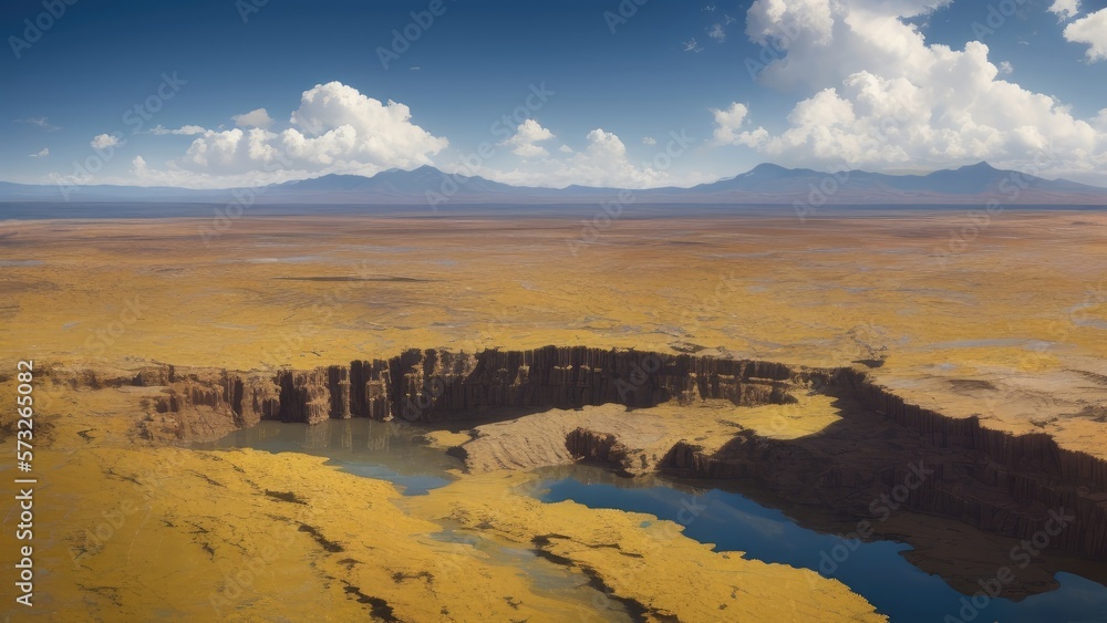 The view from the helicopter of the karsi landscape. Aerial view of planet earth.